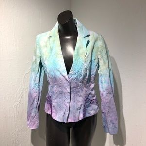 Tie Dye Upcycle Elie Tahari Blazer sz Sm Pastel Snap Buttons Very Stylish